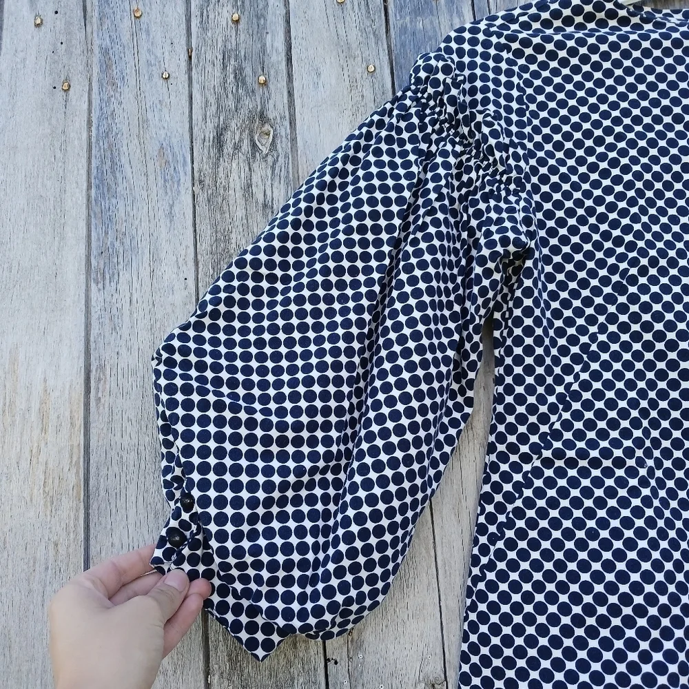 Womens‎ Sz XS Cottagecore Polka Dot Balloon/Puff Sleeve 3/4 Sleeve Blouse Crew
